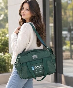 Collette Vacations Vintage Green Travel Duffel Bag Carry-On Tote 16x6x10" Good
